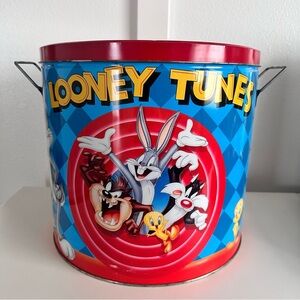 VTG 1998 Looney Tunes Bugs Taz Tweety Empty Houston Harvest Popcorn Tin Large